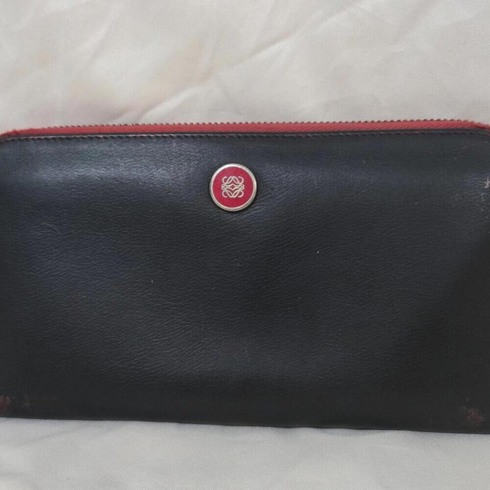 Authentic LOEWE Zip-Around Leather Wallet – Red & Black – Made in Spain